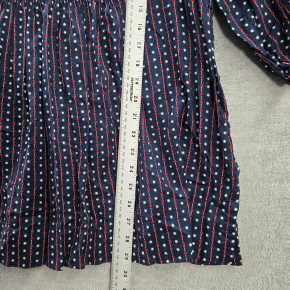 Tommy Hilfiger Women Blouse 16 Navy Blue Floral Faux‎ Wrap 3/4 Sleeve Pullover - Picture 3 of 7